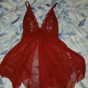 Lace Trim Burgundy Chemise